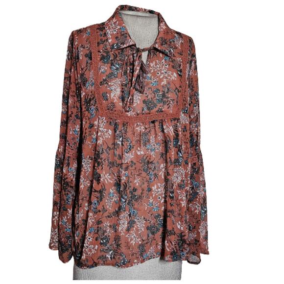 Bell Sleeve Sheer Blouse Size Medium - Picture 1 of 5